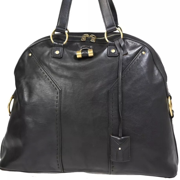 Yves Saint Laurent Dark Brown Leather Bag with Gold Accents - Picture 1 of 14